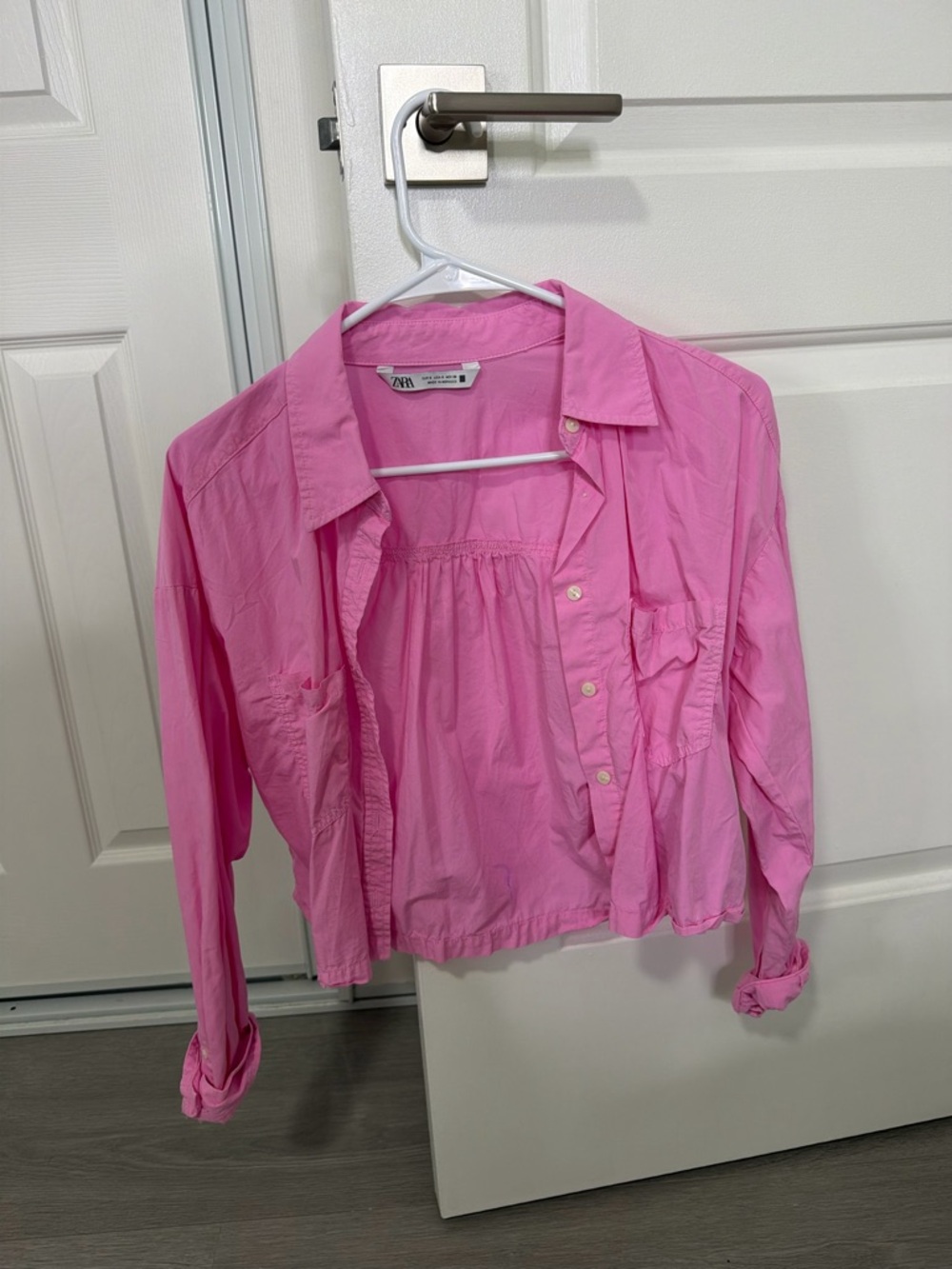 Zara Bright Pink Cropped Button-Up Blouse